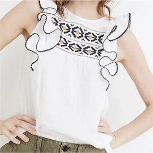 Madewell 100% Cotton Ruffle Sleeveless Embroidered Blouse XXL